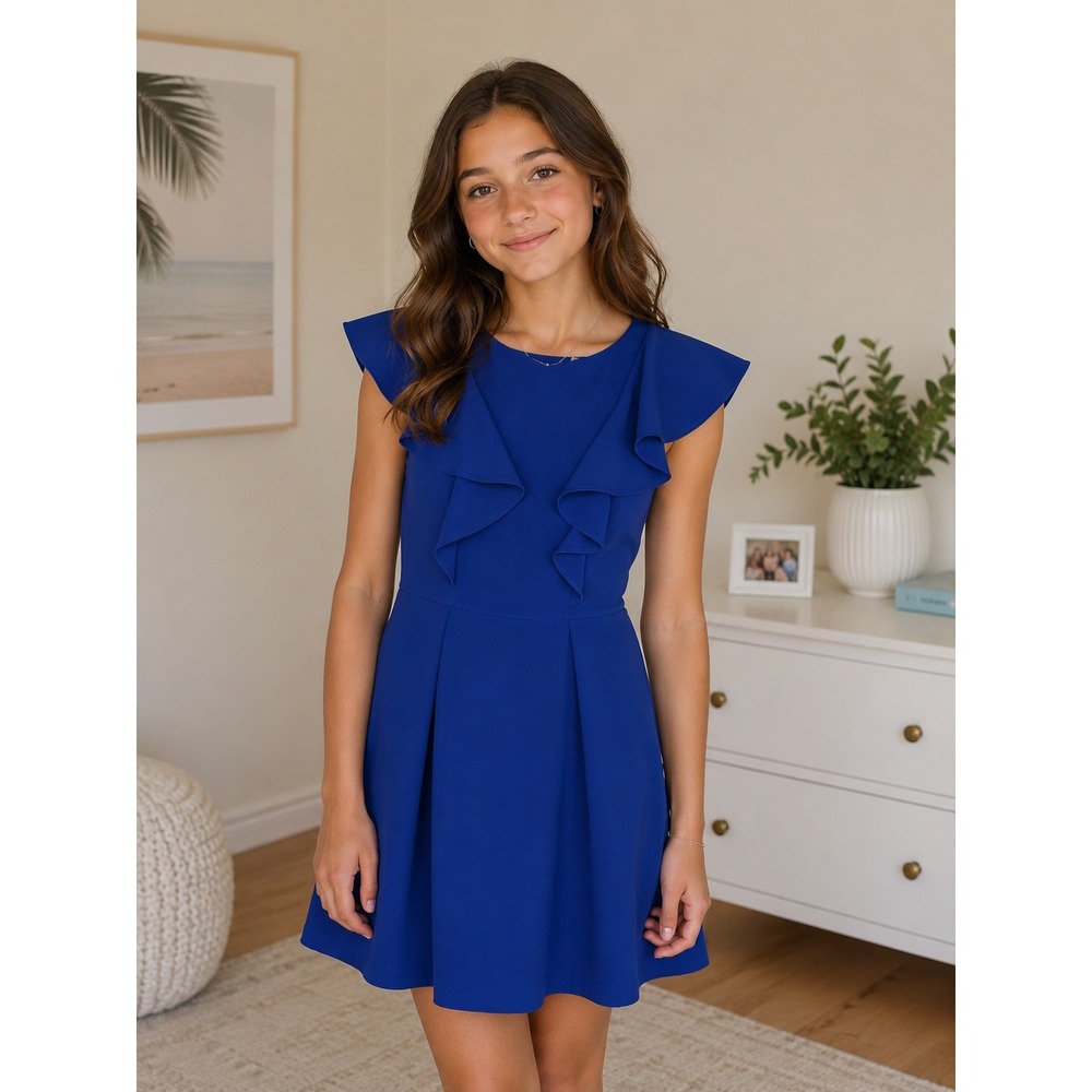 Milly Minis Ruffle Dress Girls Size 14 Blue Fit & Flare Sleeveless Designer
